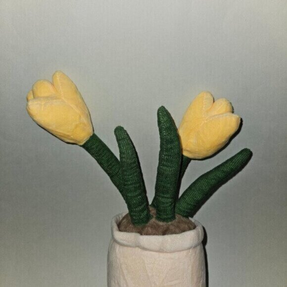 Yellow Tulips Flowers Potted Plant Plush Stuffed 13" Anthropomorphic Smiling - Picture 2 of 8